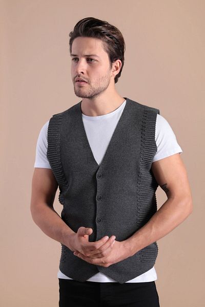 Ferraro Men's Anthracite Buttoned Cotton Knitwear Vest