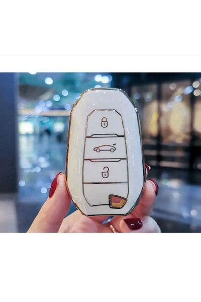 EBG İSTANBUL Key Case for Peugeot 208 308 508 2008 3008 5008 Rifter Nano - White, Silver Silver