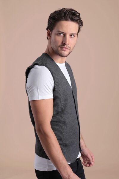 Ferraro Men's Anthracite Buttoned Cotton Knitwear Vest