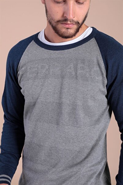 Ferraro Erkek Lacivert Bisiklet Yaka Pamuk İpek Kazak 3946