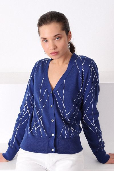 Ferraro Hipblue Striped 100% Cotton Women's Knitwear Cardigan