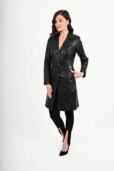 ALİN Tully Genuine Leather Women's - Black Knee Length Jacket