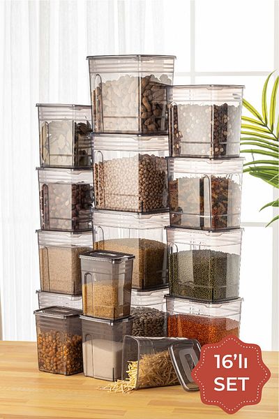 Vienev 16-Piece Strip Mega Size Food Storage Container 4x(5.5 3.5 2 1.25 Liters) Anthracite