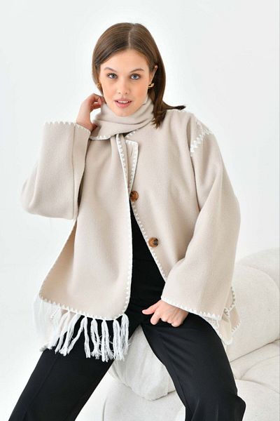 ELİSA Bestickter Schal mit weichem Stempelmuster - Jacke Creme