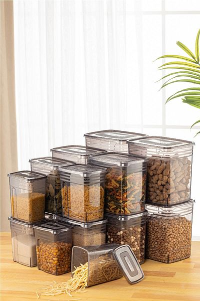 Vienev 16-Piece Strip Mega Size Food Storage Container 4x(5.5 3.5 2 1.25 Liters) Anthracite