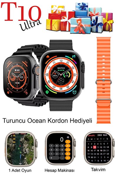 TECHNOMEN T10 Ultra Akıllı Saat Son Sürüm Kordon Kilitli Iosandroıd Uyumlu Kordon Hediyeli 2.09inç Büyük Ekran