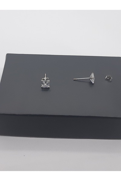 Set 925 Ayar Gümüş Zirkon Taşlı ''KARE'' Küpe (925 Ayar Damgalıdır.)