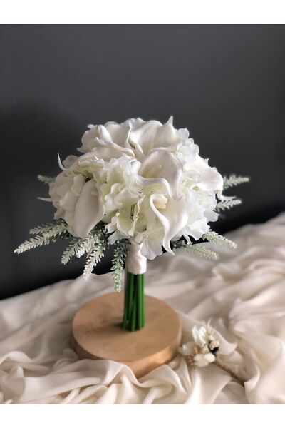 Luvienn Yeni Sezon Kırık Beyaz Gala Gelin Buketi-ortanca Gelin Çiçeği-damat Y...