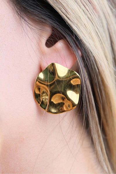Ervalina Gold Color Round Earrings - Wavy