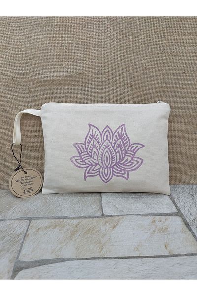 OBİDEV Εκτύπωση σανίδας Μονό λουλούδι Lotus Clutch, Τσάντα Portfolio, Τσάντα μακιγιάζ