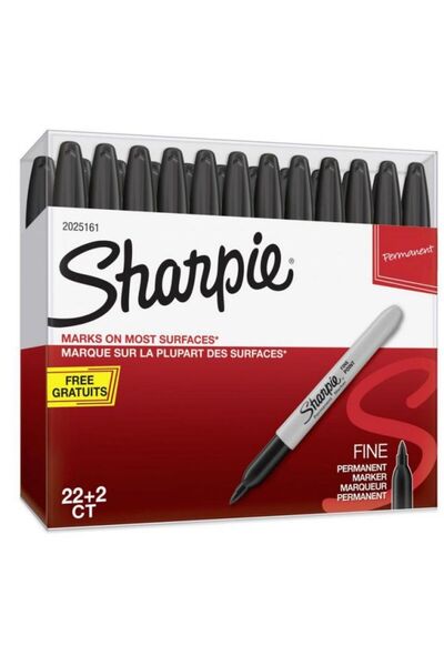 Sharpie SHARPİE FİNE PERMANENT MARKÖR 1741831 SİYAH 22+2 HEDİYELİ  TOPLAM 24 ADET - HER YÜZEYE UYGULANABİLİR