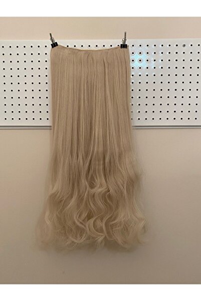 TOPRAK PERUK Maşa Dalgalı Küllü Platin Sarı Yarım Ay Çıtçıt 75 Cm