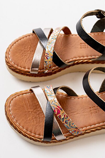 Aymood 730-015 Black Orthopedic Genuine Leather Women's Sandals - Padding