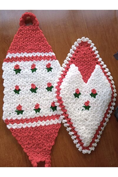 TülaysHandCraft مجموعة مناشف حمام طويلة محبوكة يدويًا على شكل مثلث أحمر وزهور