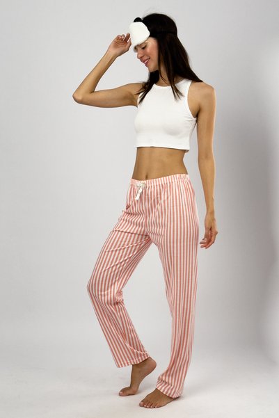 Betimoda Women's Pajama Bottoms with Ribbon and Salmon Stripes