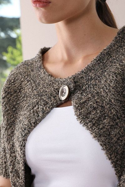 Ferraro Cardigan din tricot cu un singur nasture, din nurcă, cu gât rotund