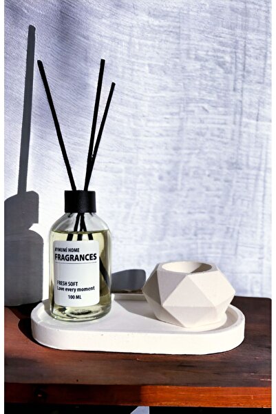 aymumi home Tealight Geometrik Mumluk Stand ve Fresh Soft Oda Kokusu 100ml Seti