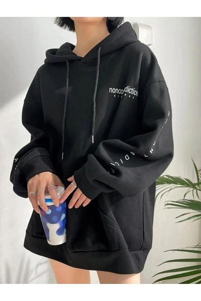 Massgai Hanorac cu glugă supradimensionat unisex - Hanorac imprimat NonContradiction