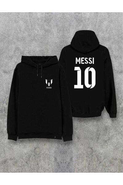 Massgai Unisex Messi Tasarım Baskılı Kapüşonlu Oversize Sweatshirt Hoodie