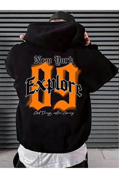 Massgai Istražite 09 Design Štampano Unisex crna Oversize kroj Sa kapuljačom ...