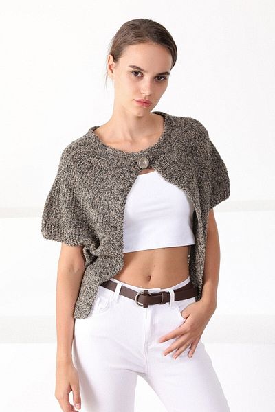 Ferraro Cardigan din tricot cu un singur nasture, din nurcă, cu gât rotund
