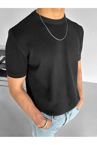 viperkombin Άνετο πλεκτό μπλουζάκι με ραβδώσεις - Crew Neck