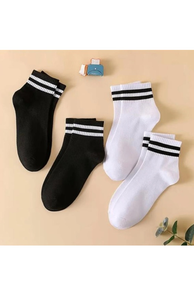 Özbican Unisex 6 Çift Siyah/Beyaz Çizgili Tenis Çorabı