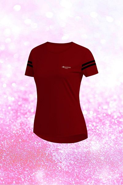 POSEIDON STORM Tricou cu mânecă scurtă pentru femei, roșu Claret, Dri-fit, fără imprimare, cu gât rotund, 4xl-10xl