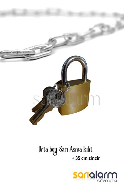 sarıalarm Orta Boy Zincirli Yurt Spor Dolap Kilidi Sarı Renk
