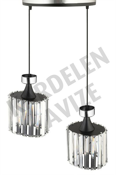 SONSUZ AYDINLATMA&AVİZE Black Crystal Stone and Chrome Stripe 2-Piece Facing Luxury Chandelier Set
