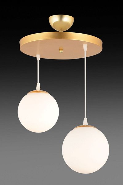 SONSUZ AYDINLATMA&AVİZE Pendant Lamp Tray Gold 2-Piece White Globe Glass Luxury Chandelier