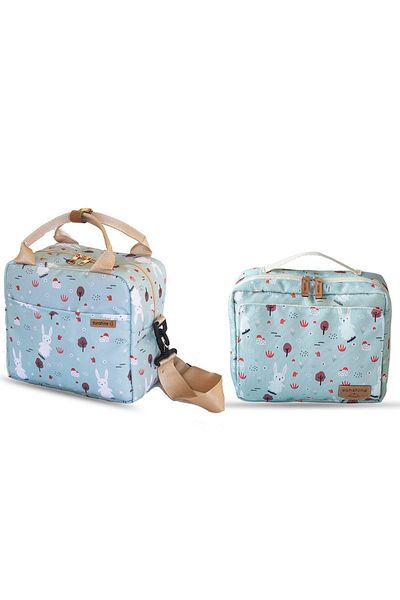 SUNSHINE Aqua Green Rabbit Pattern Thermal Supplementary Food Lunch Box and Baby Bag Organizer Set