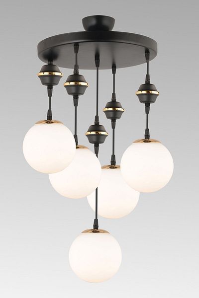 SONSUZ AYDINLATMA&AVİZE Pendant Lamp Tray Black 5-Piece White Glop Top Glass Downward Facing Luxury Chandelier
