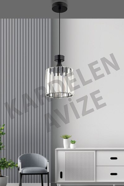 SONSUZ AYDINLATMA&AVİZE Luxury Chandelier - Black Single Pendant Lamp with Crystal Stone Downward Facing