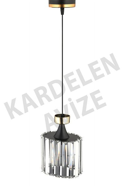SONSUZ AYDINLATMA&AVİZE Luxury Chandelier - Black Single Pendant Lamp, Yellow Stripe and Crystal Stone Downward Facing
