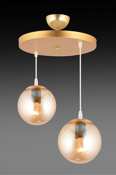 SONSUZ AYDINLATMA&AVİZE Pendant Lamp Tray Gold 2-Piece Honey Glop Glass Luxury Chandelier