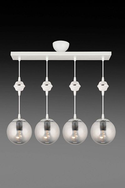 SONSUZ AYDINLATMA&AVİZE Pendant Lamp Row Black 4-Piece Smoked Glop Top Glass Chrome Downward Facing Luxury Chandelier