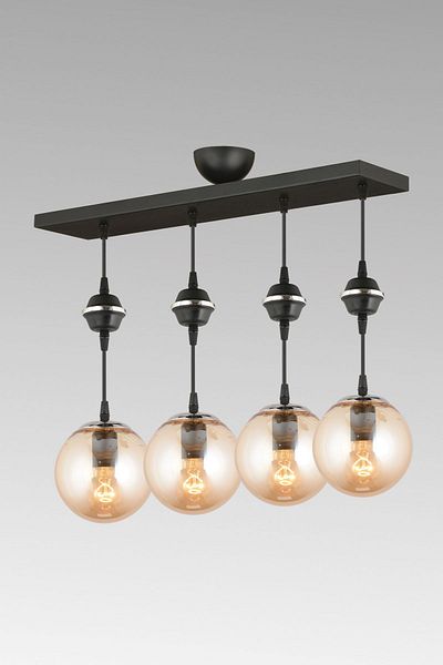 SONSUZ AYDINLATMA&AVİZE Pendant Lamp Row Tray Black 4-Piece Bal Glop Top Glass Chrome Downward Facing Luxury Chandelier
