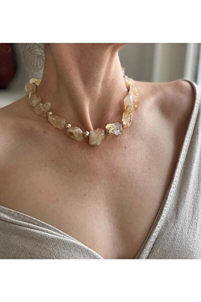 Hazeran accessories Ham Sitrin Taşı Tasarım Kolye