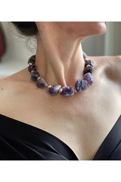 Hazeran accessories Ham Ametist Lav Taşlı Kolye