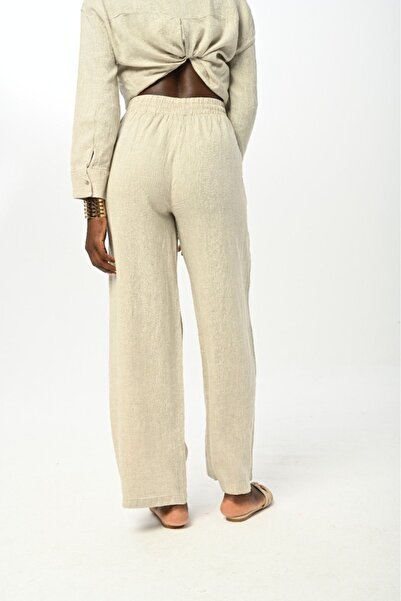 Orfeo Negro Straight Cut - Elastic Waist Women's Trousers, Wide Leg, Natural Color