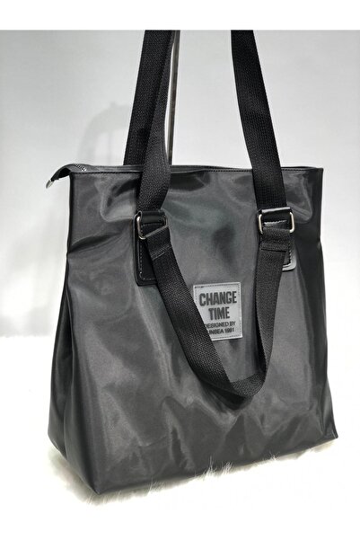 efnanstore Geantă neagră cu mâner pentru cumpărături din țesătură parașută, c...