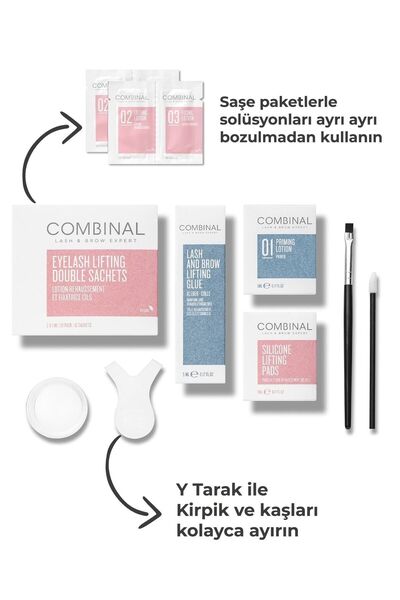 Combinal 3 Ay Kalıcı 45-60 Kullanımlık Kirpik Lifting Ve Kaş Laminasyon Orta Kit