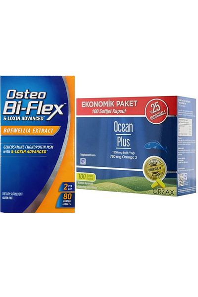 Osteo Bi-Flex 5-Loxin Advanced Boswella Extract 80 Tablets + Ocean Plus Omega 3 1200 Mg 100 Capsules