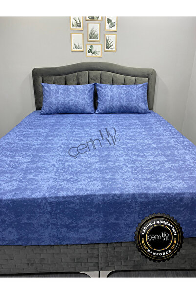 Çetinhome Fabric Fitted Sheet Set - Personality and Oversize Shade Indigo