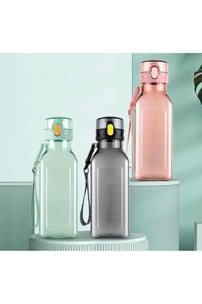 YDGR Sticlă de apă din plastic transparent de 800 ml. Sticle de apă pentru exerciții pătrate plate