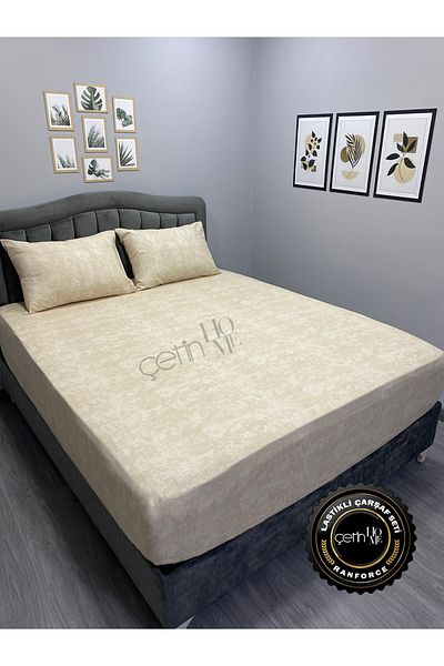 Çetinhome Double and Oversized Fabric Fitted Sheet Set - Shadow Cream