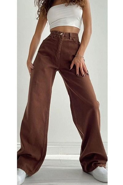 LAMİRAMOOD Τζιν Palazzo Καφέ Lycra - Φαρδύ πόδι