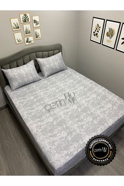 Çetinhome Fabric Fitted Sheet Set - Double and Grey Tone Soft Size Shade