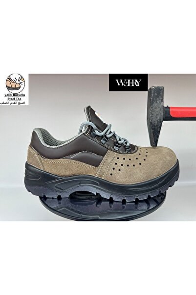 e&e Mekap 116 S1 S.Kahve %100 Süet Deri Rahat Hava Delikli Koku Yapmaz Yazlık Çelik Burun İş Ayakkabısı